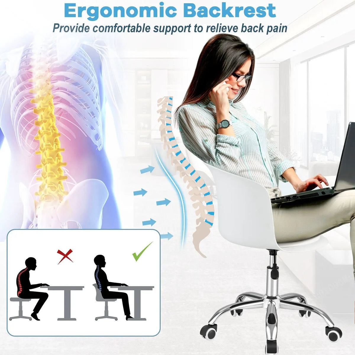 Set of 2 Office Desk Chair with Ergonomic Backrest and Soft Padded PU Leather Seat by DirectDeals