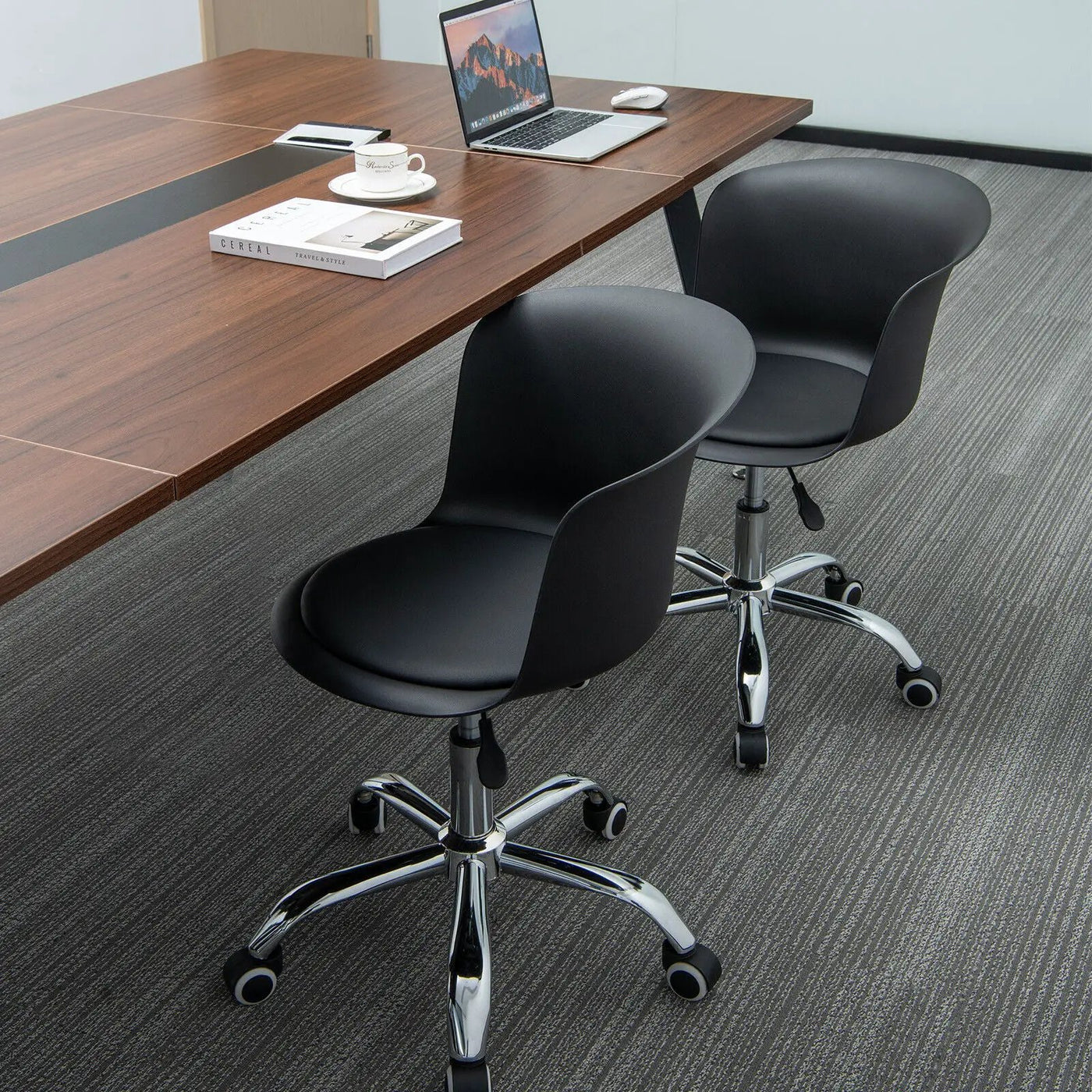 Set of 2 Office Desk Chair with Ergonomic Backrest and Soft Padded PU Leather Seat by DirectDeals