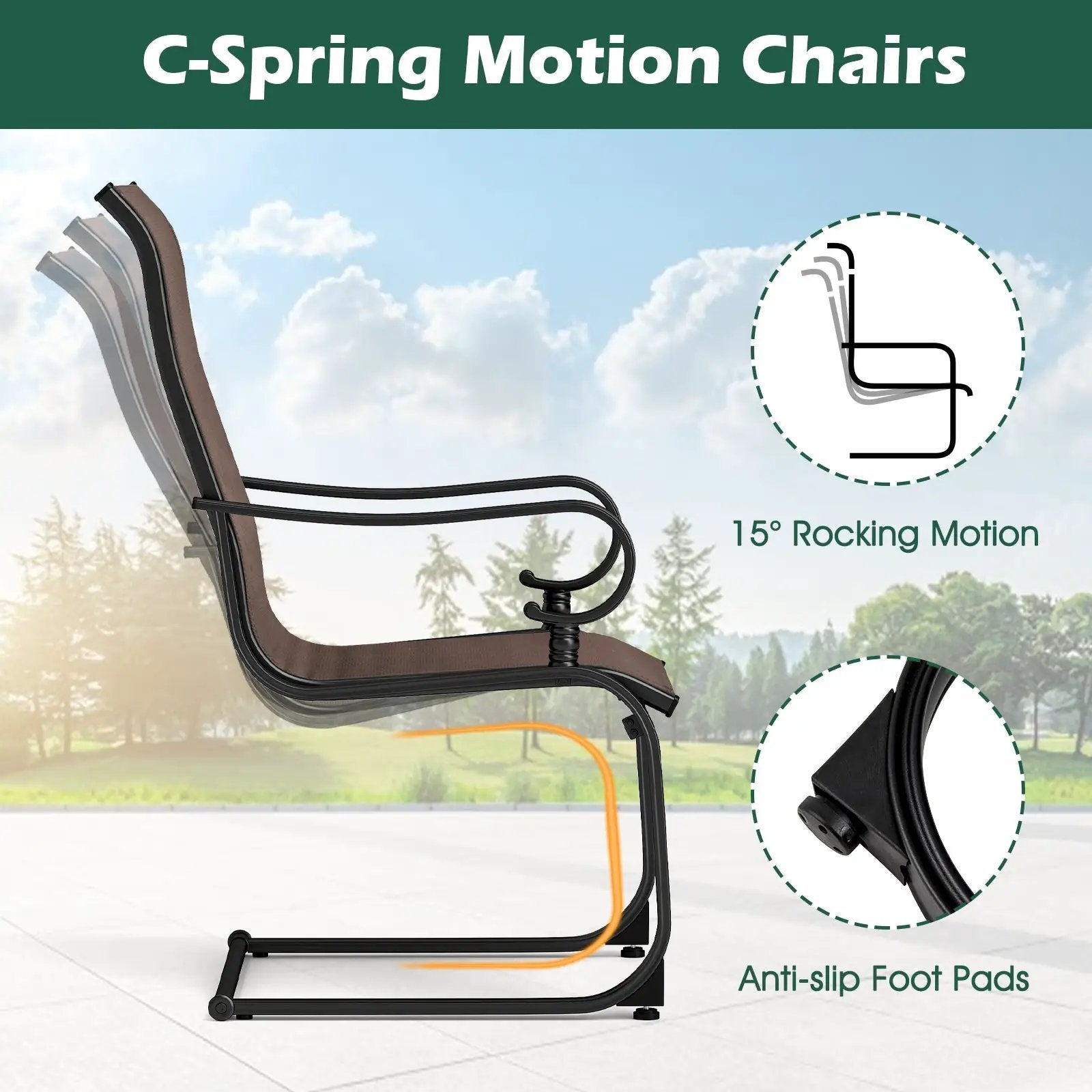 Set of 2 Patio Chairs with Quick-drying and Breathable Fabric for Backyard by DirectDeals