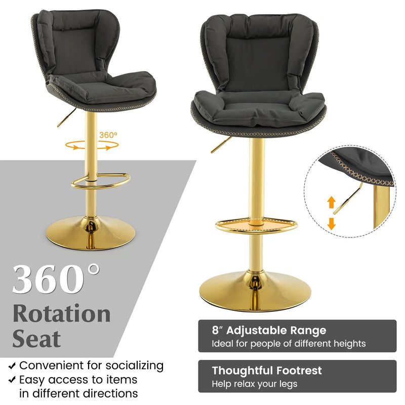 Set of 2 Swivel Bar Stools PU Leather Bar Chairs with Footrest and Curved Backrest-Gray by DirectDeals