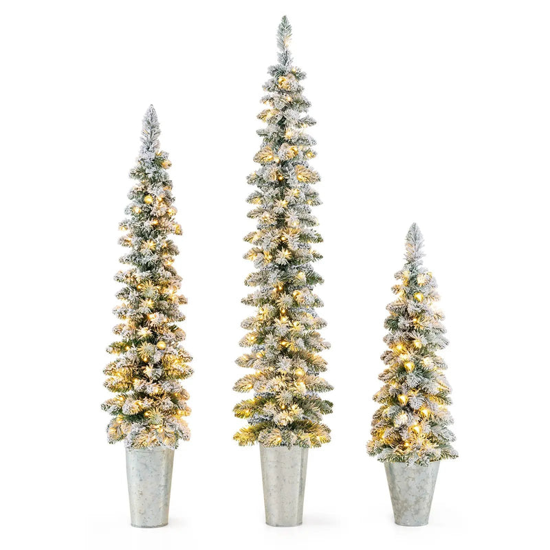 Set of 3 Pre-Lit Snow Flocked Artificial Christmas Trees witrh 423 Branch Tips by DirectDeals