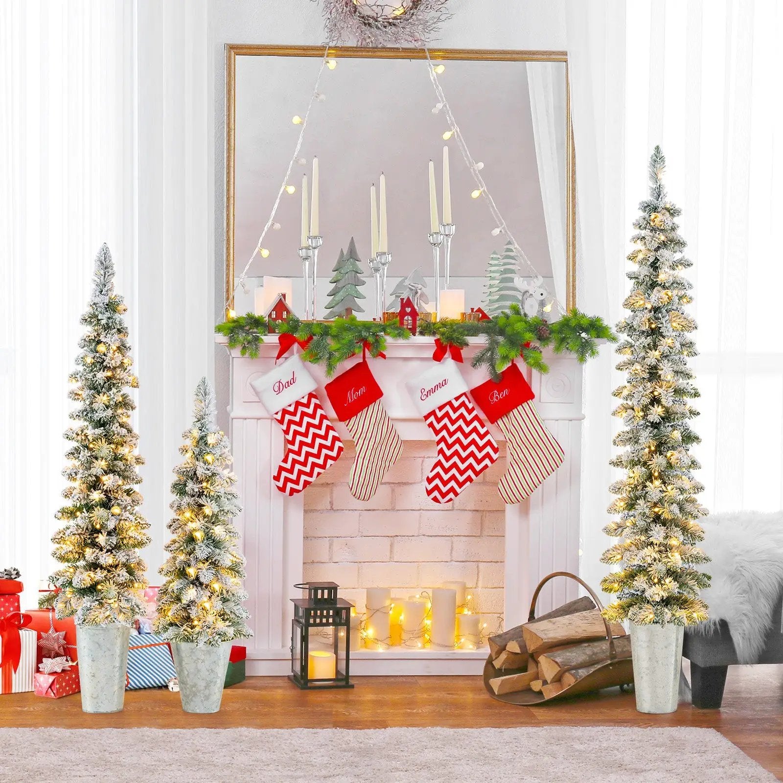 Set of 3 Pre-Lit Snow Flocked Artificial Christmas Trees witrh 423 Branch Tips by DirectDeals