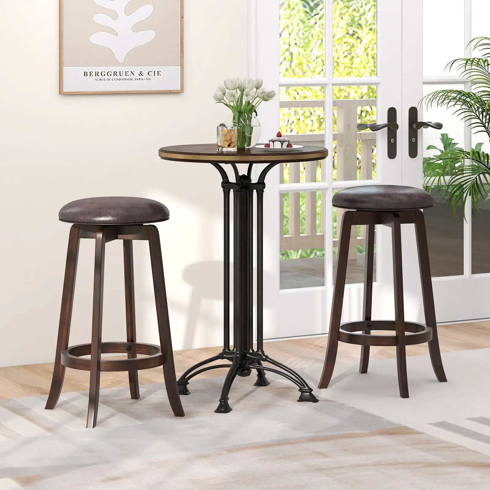 Set of 2 24/29 Inch Upholstered PU Leather Bar Stool with 360° Swivel Round Seat by DirectDeals