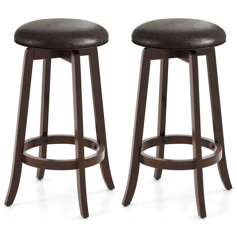 Set of 2 24/29 Inch Upholstered PU Leather Bar Stool with 360° Swivel Round Seat by DirectDeals