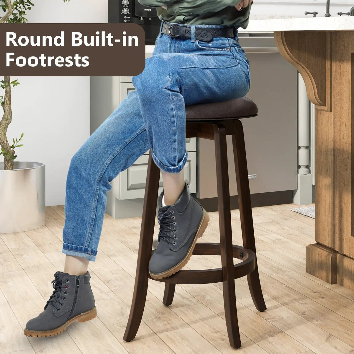 Set of 2 24/29 Inch Upholstered PU Leather Bar Stool with 360° Swivel Round Seat by DirectDeals