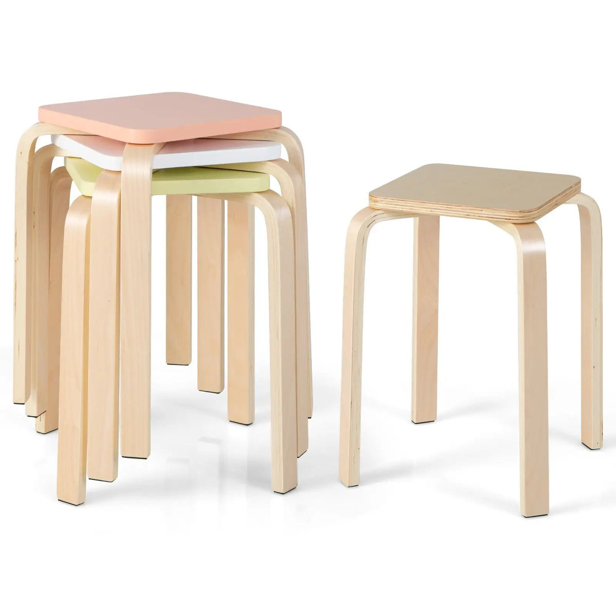 Stackable Stools Set of 4 with Square Top and Rounded Corners-Natural by DirectDeals