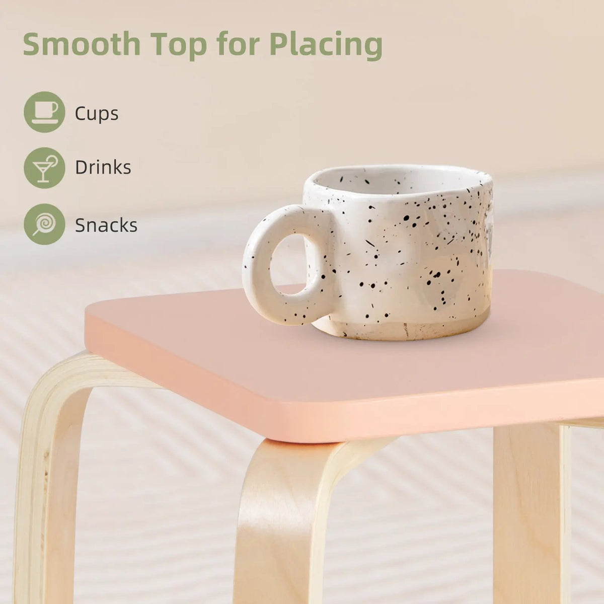 Stackable Stools Set of 4 with Square Top and Rounded Corners-Natural by DirectDeals