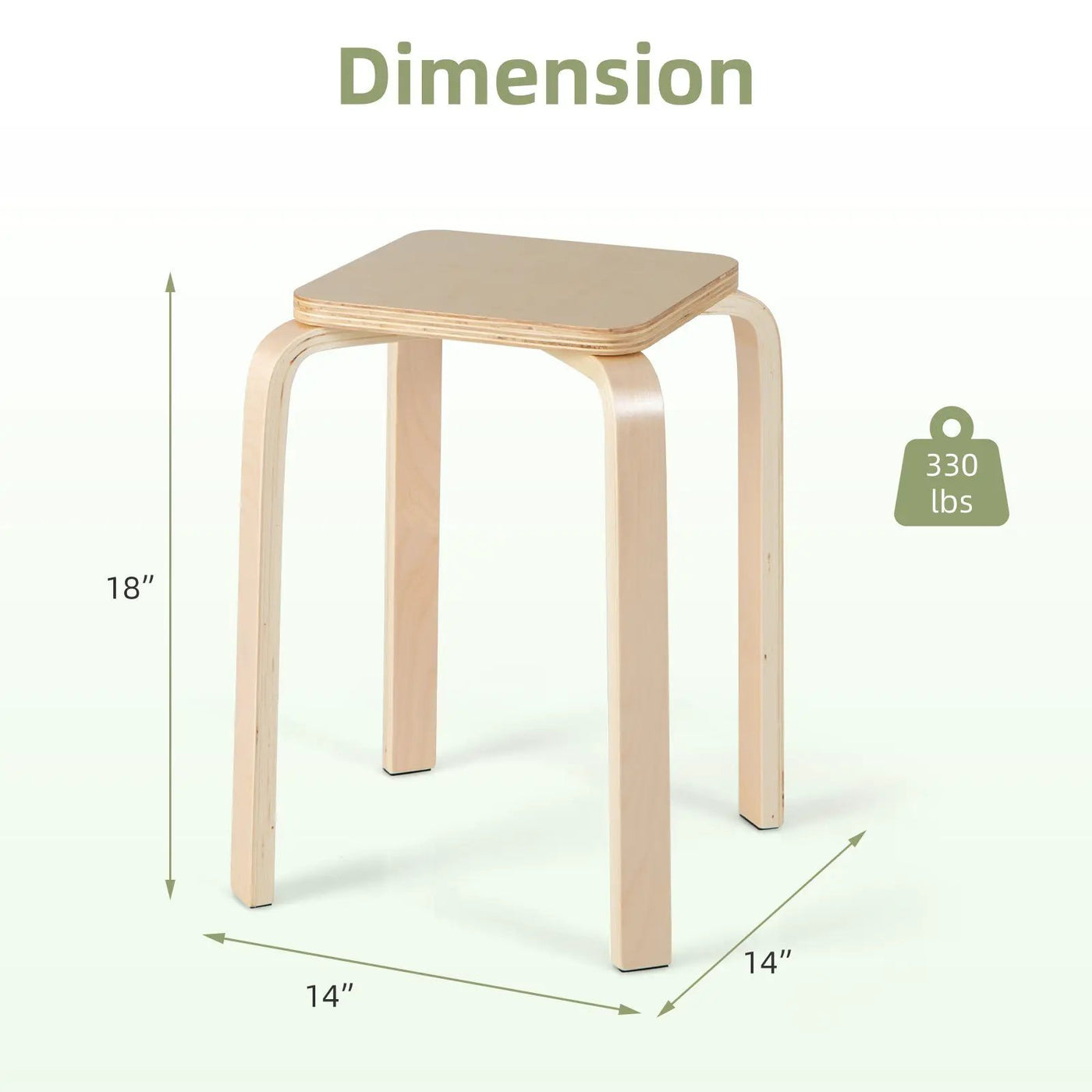 Stackable Stools Set of 4 with Square Top and Rounded Corners-Natural by DirectDeals