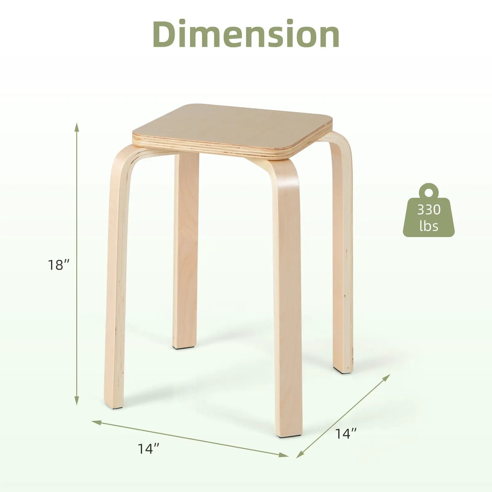Stackable Stools Set of 4 with Square Top and Rounded Corners-Natural by DirectDeals