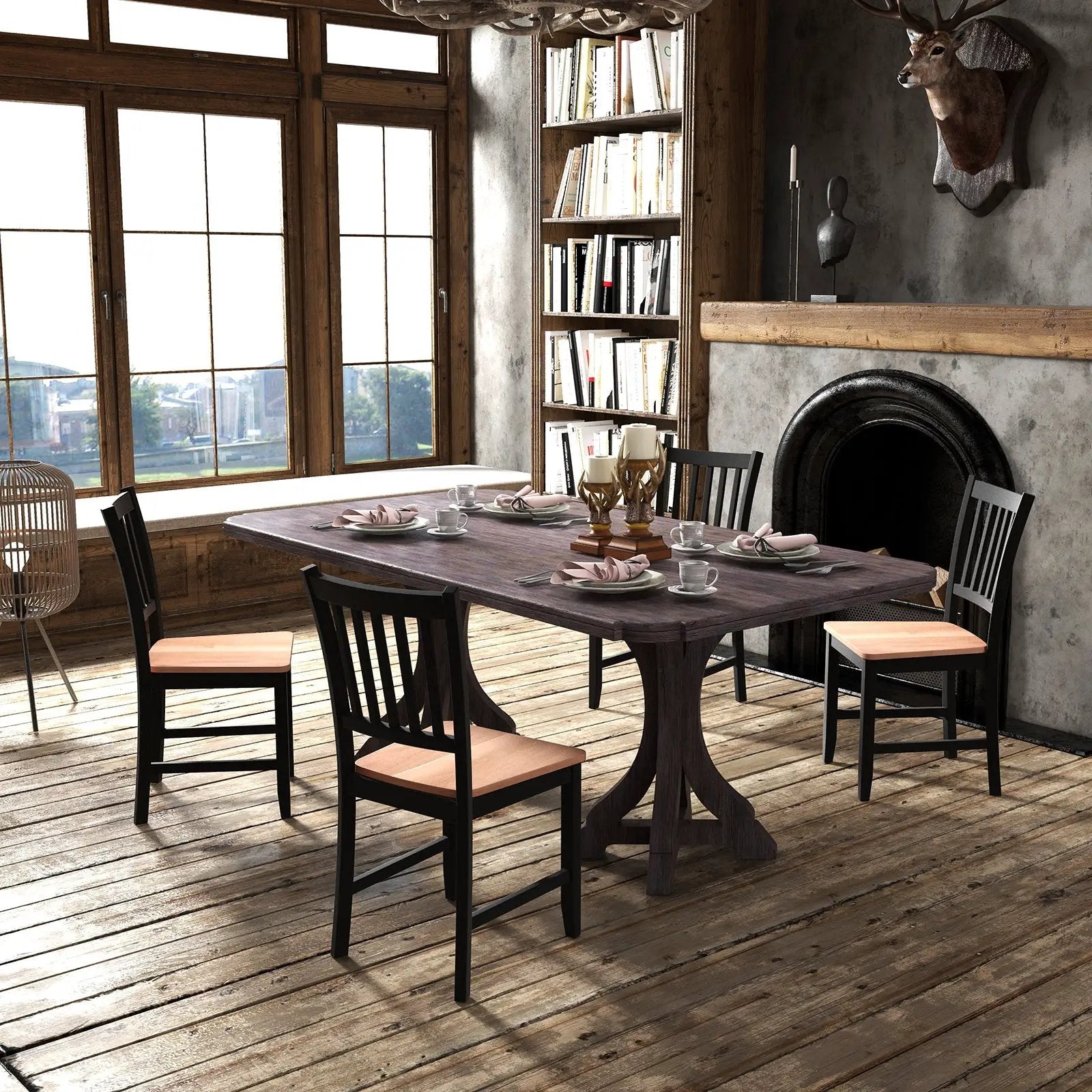Set of 4 Dining Chair Spindle Back Wooden Legs by DirectDeals