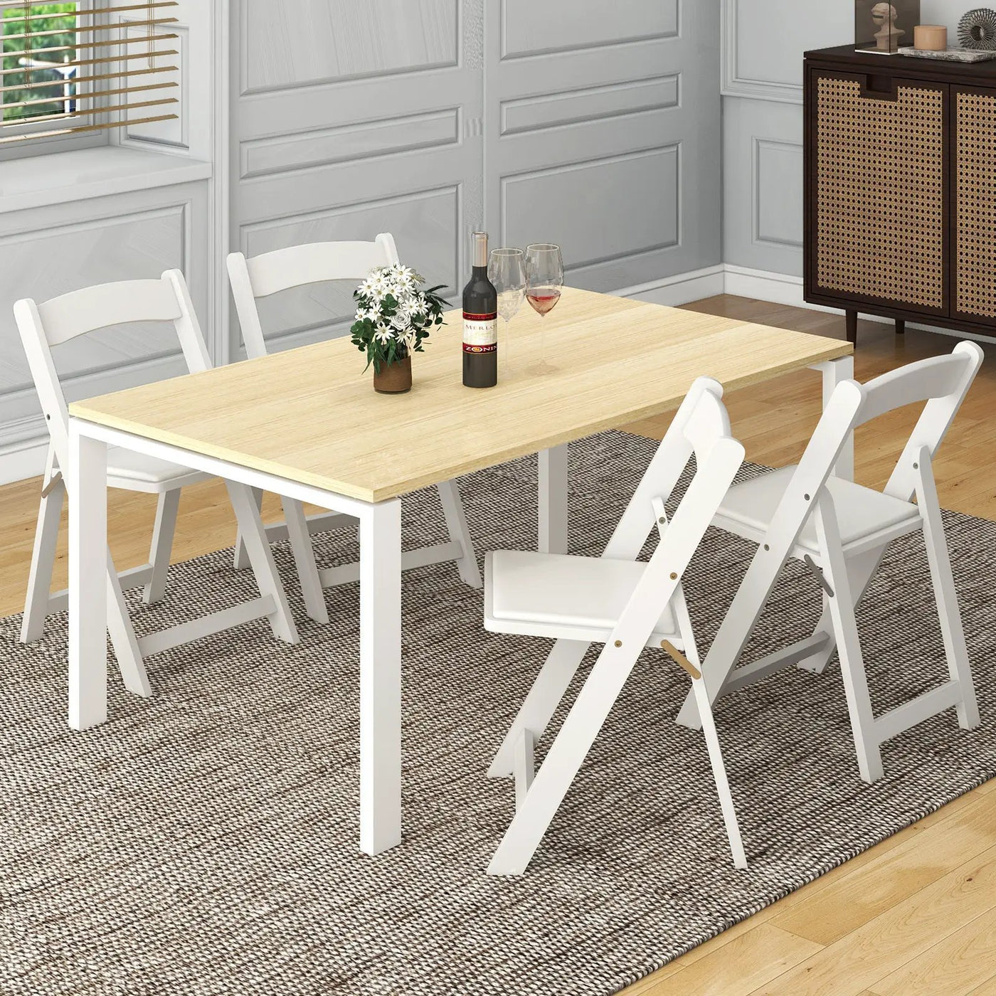 Set of 4 Dining Chairs Foldable Kitchen Chair with Rubber Wood Legs and Padded Seat by DirectDeals