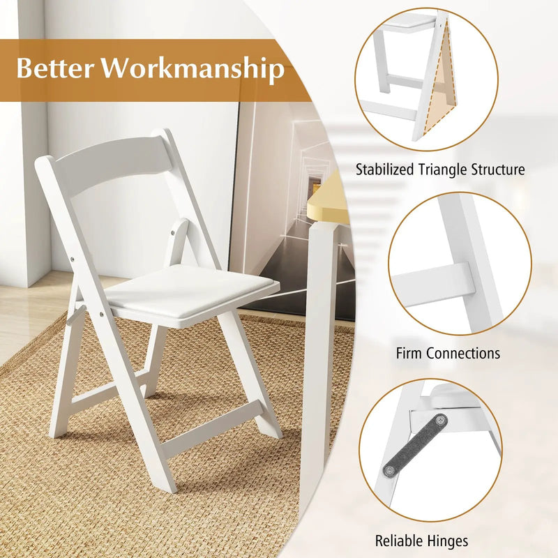 Set of 4 Dining Chairs Foldable Kitchen Chair with Rubber Wood Legs and Padded Seat by DirectDeals