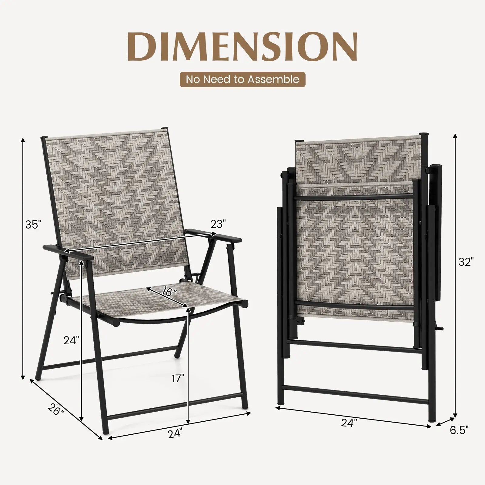 Set of 4 Patio Folding Chairs with Armrests and Portable Lawn Chairs for Garden Backyard-Gray by DirectDeals
