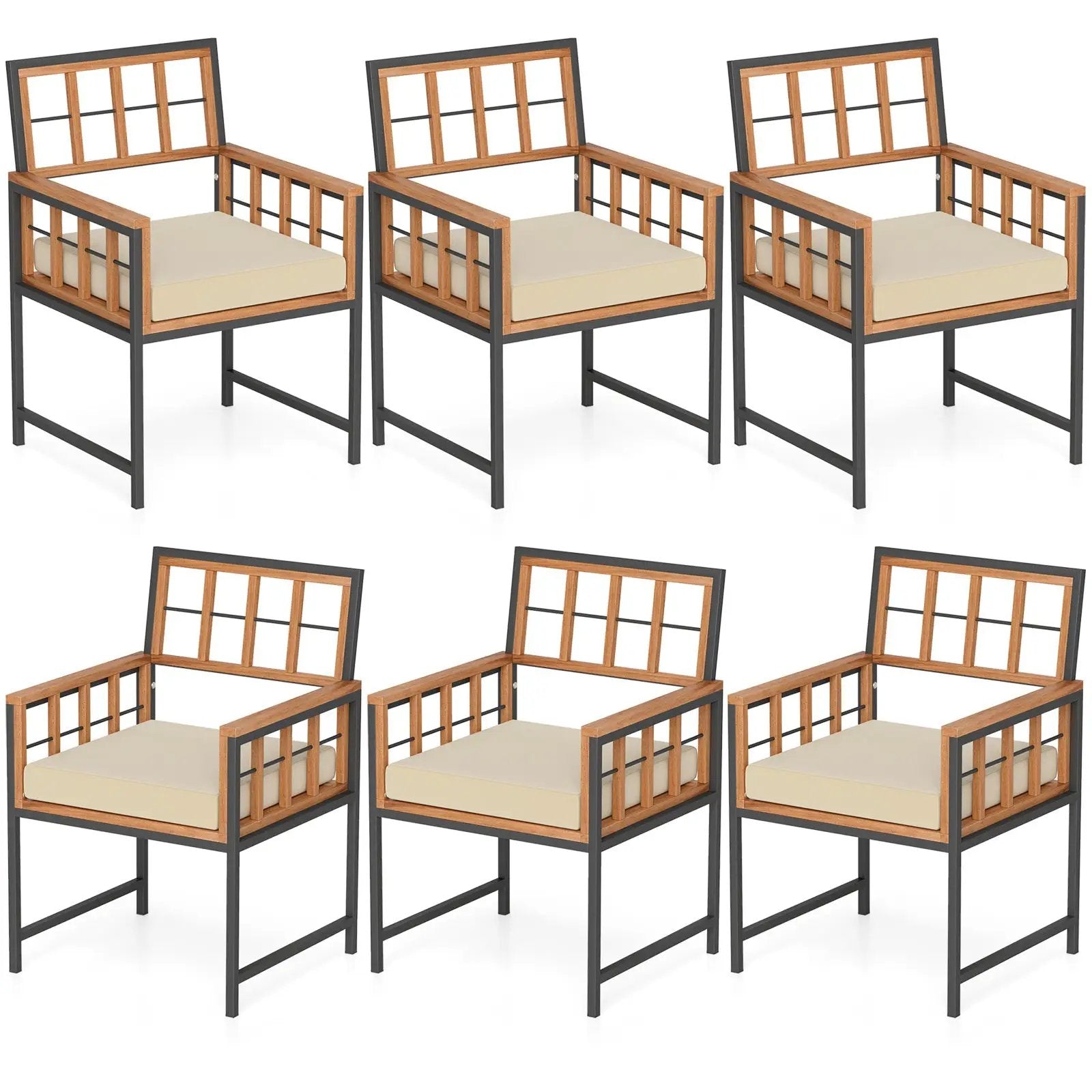 Set of 6 Patio Dining Chairs Acacia Wood Armchairs with Cushions by DirectDeals