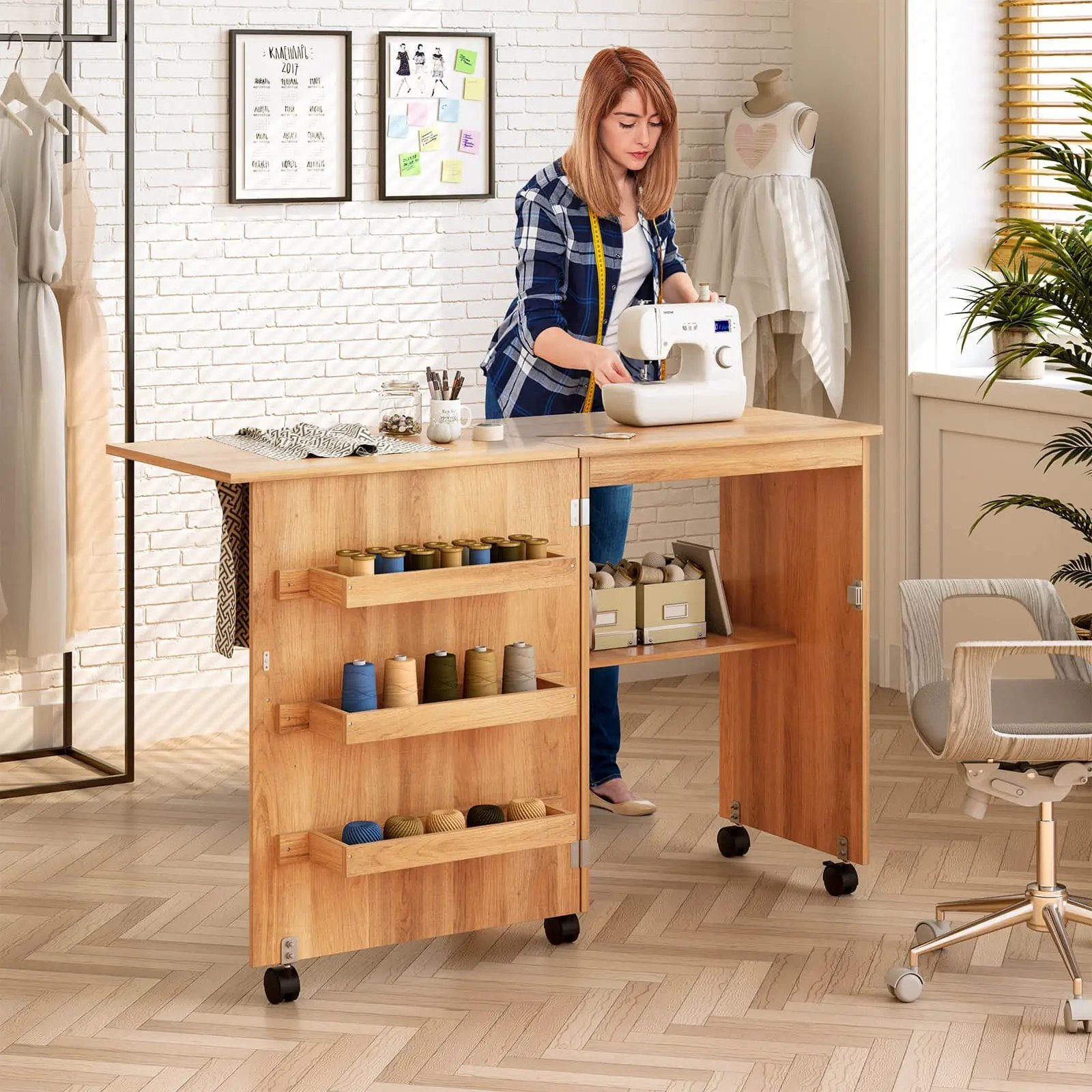 Folding Sewing Craft Table Shelf Storage Cabinet Home Furniture by DirectDeals