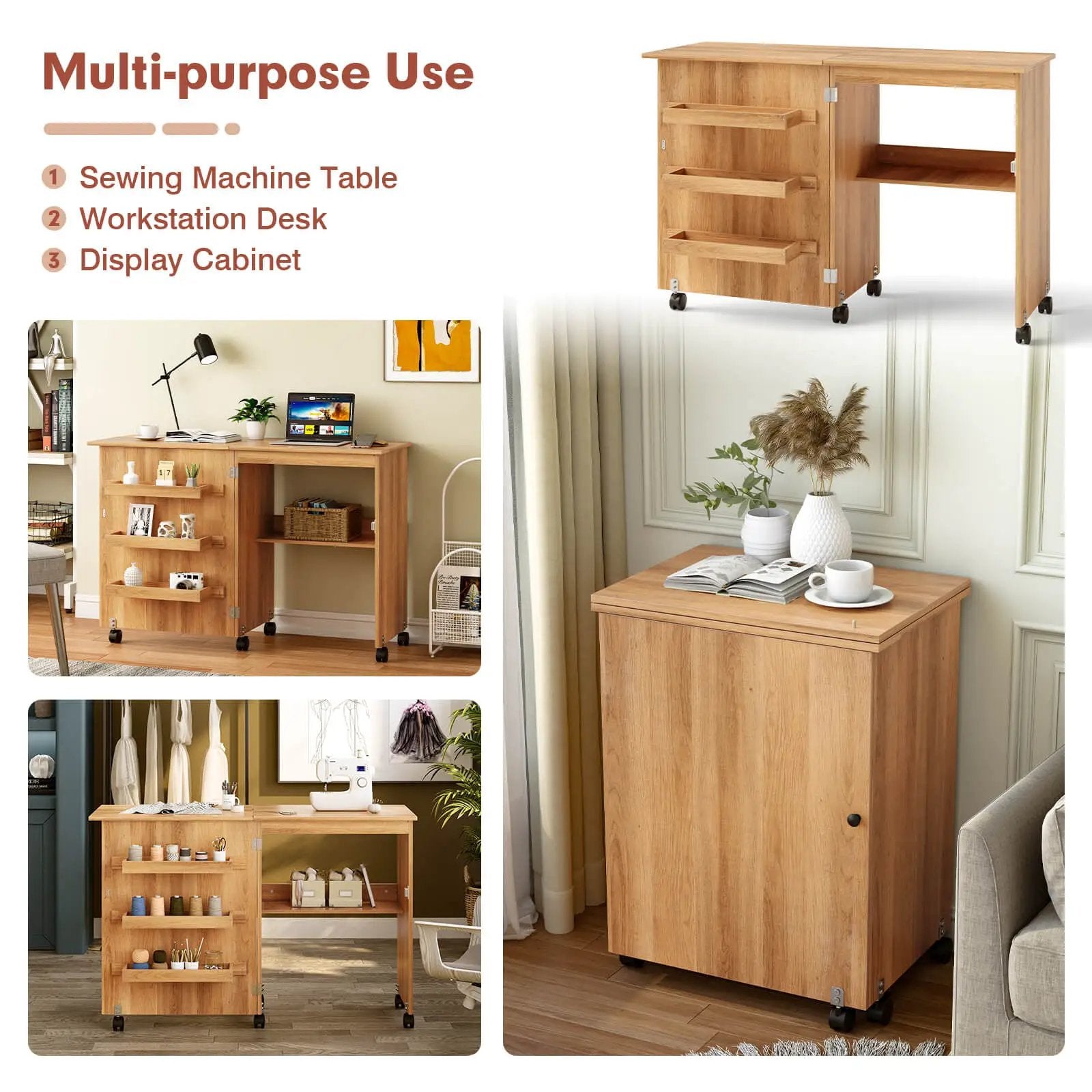Folding Sewing Craft Table Shelf Storage Cabinet Home Furniture by DirectDeals