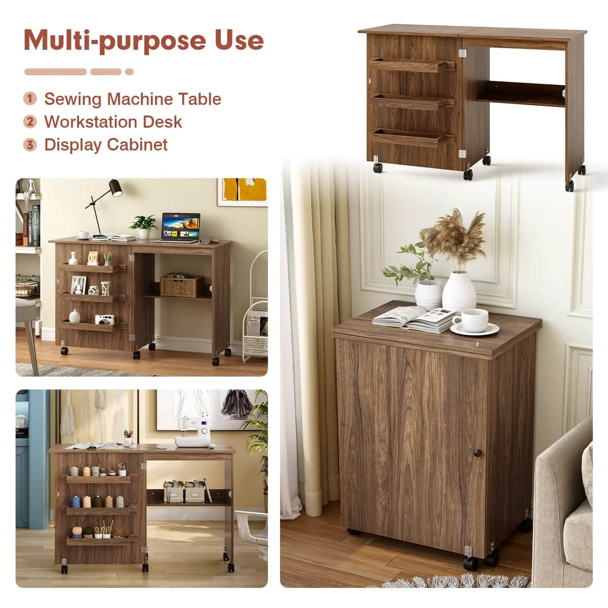 Folding Sewing Craft Table Shelf Storage Cabinet Home Furniture by DirectDeals