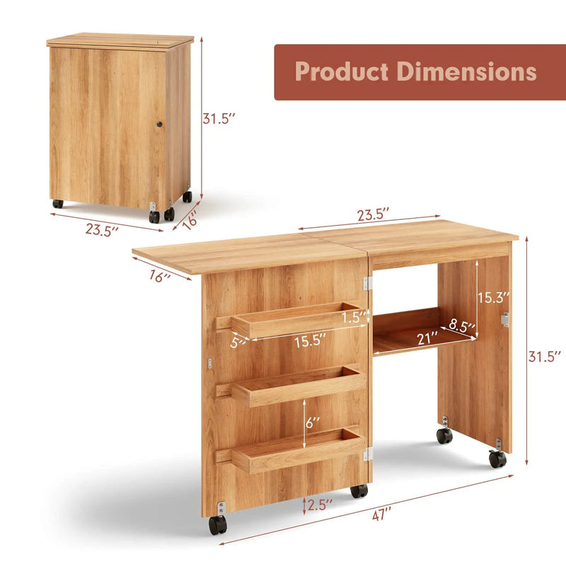 Folding Sewing Craft Table Shelf Storage Cabinet Home Furniture by DirectDeals