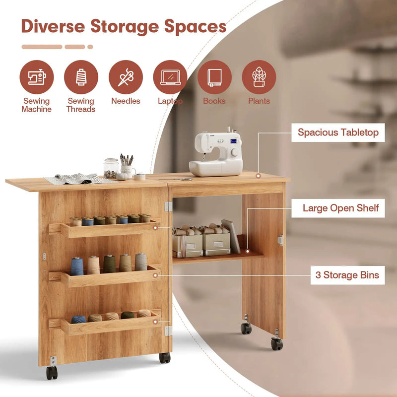 Folding Sewing Craft Table Shelf Storage Cabinet Home Furniture by DirectDeals