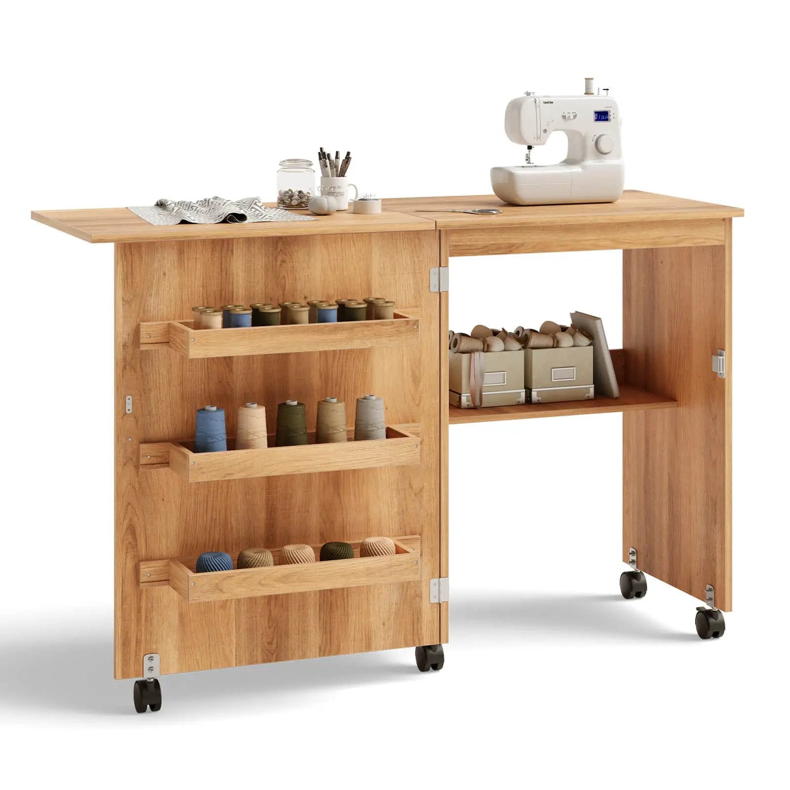 Folding Sewing Craft Table Shelf Storage Cabinet Home Furniture by DirectDeals