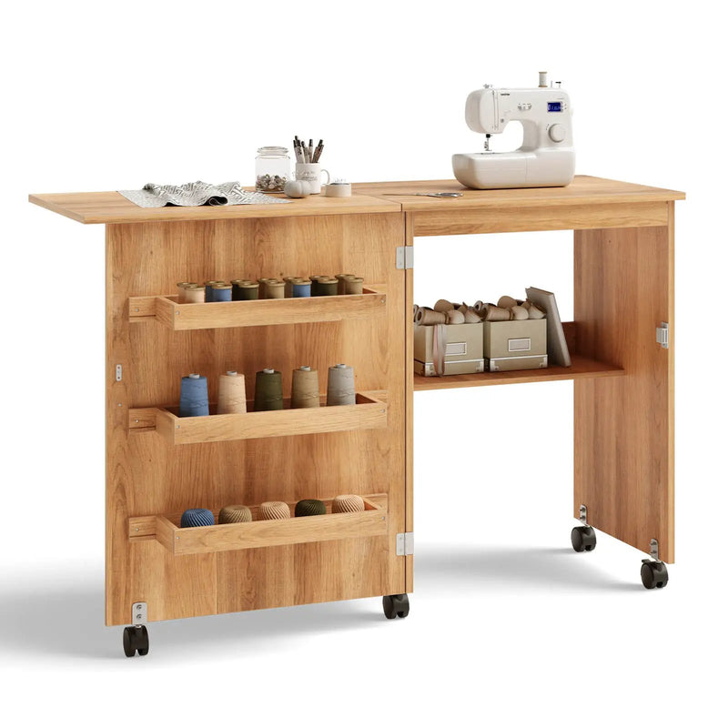 Folding Sewing Craft Table Shelf Storage Cabinet Home Furniture by DirectDeals