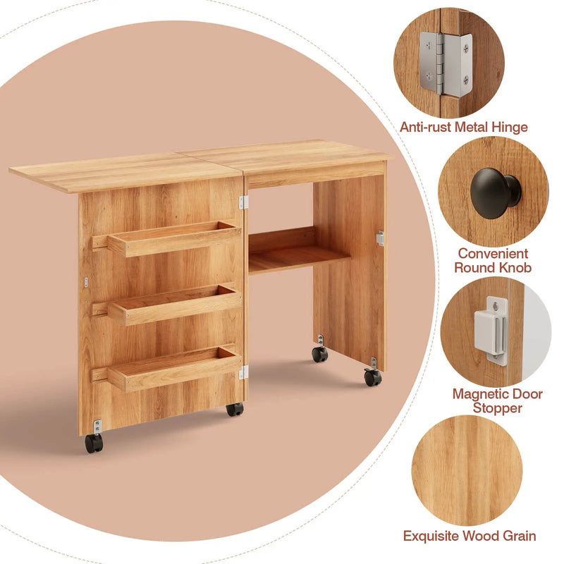 Folding Sewing Craft Table Shelf Storage Cabinet Home Furniture by DirectDeals