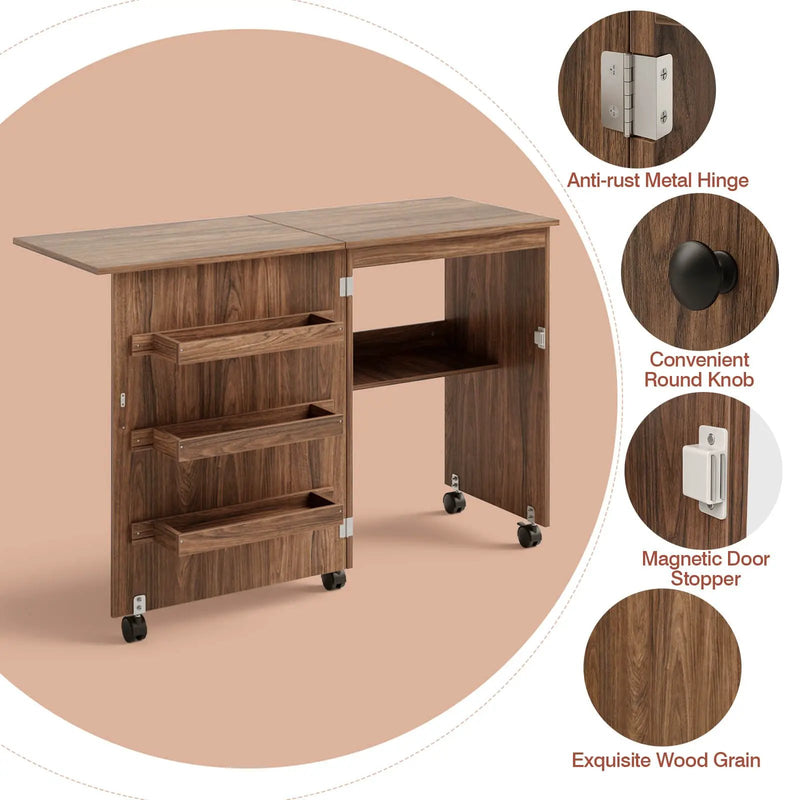 Folding Sewing Craft Table Shelf Storage Cabinet Home Furniture by DirectDeals