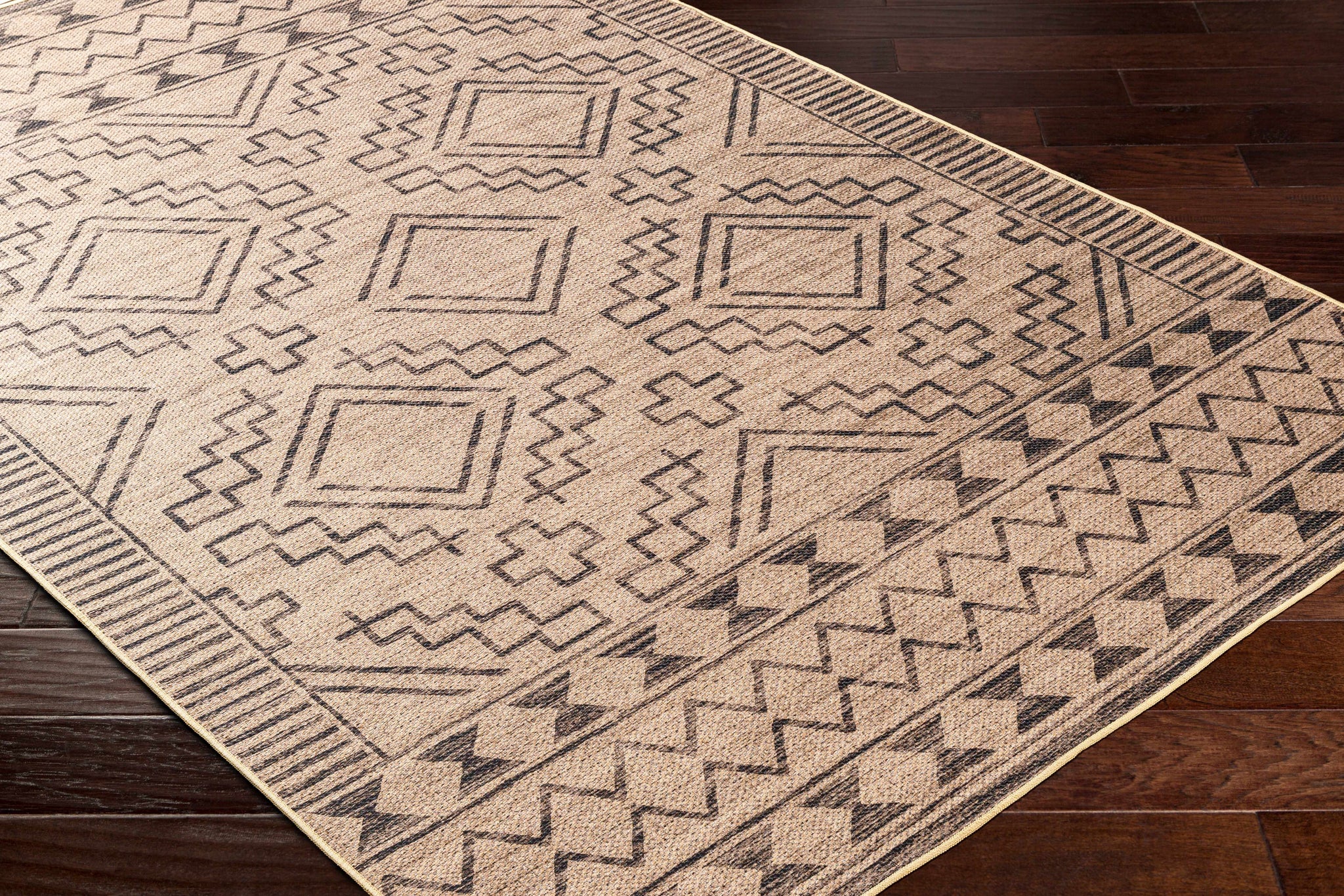 Halle Tan & Black Washable Area Rug - Clearance by Boutique Rugs