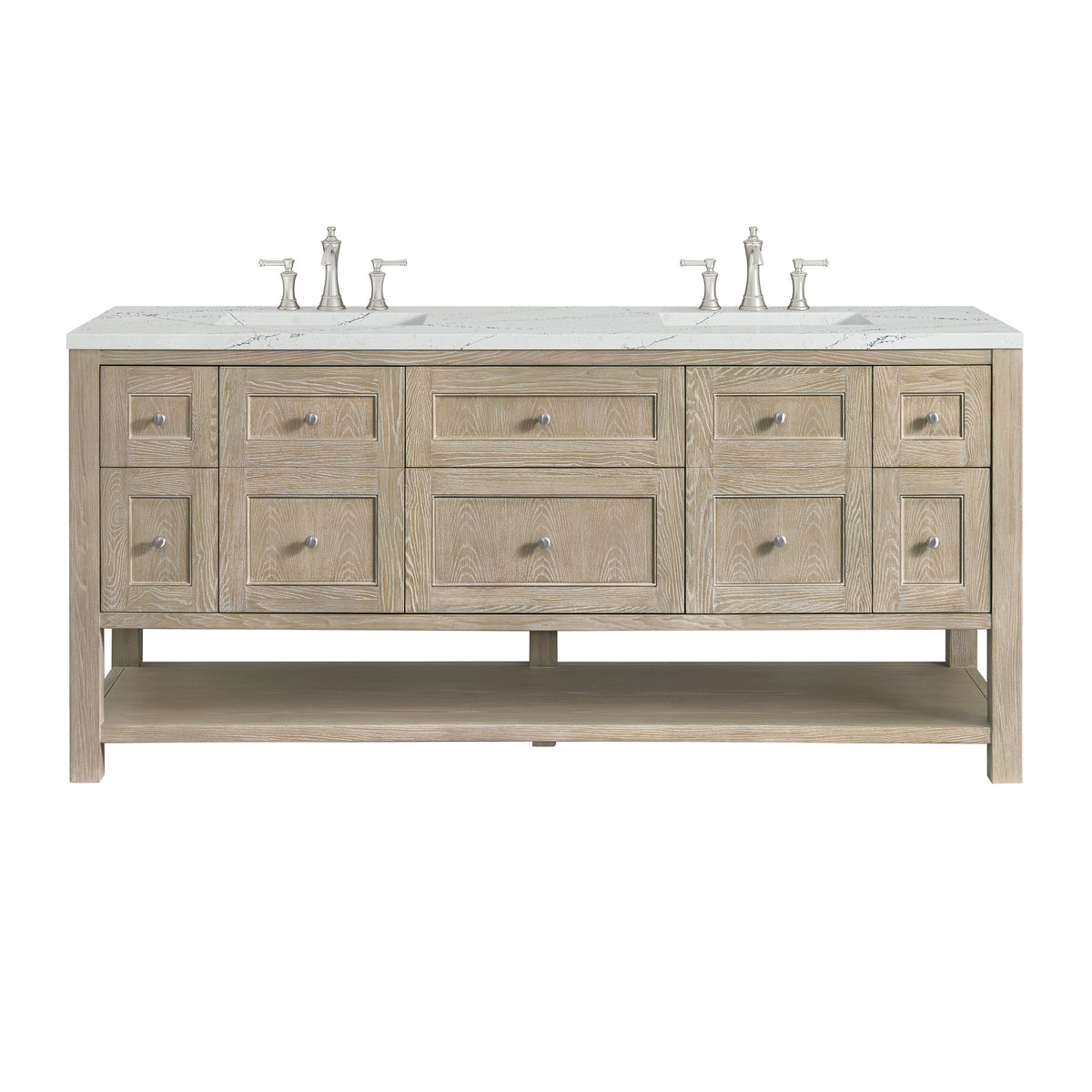 James Martin Breckenridge 72" Double Bathroom Vanity, Whitewashed Oak with Ethereal Noctis (FreePower) countertop
