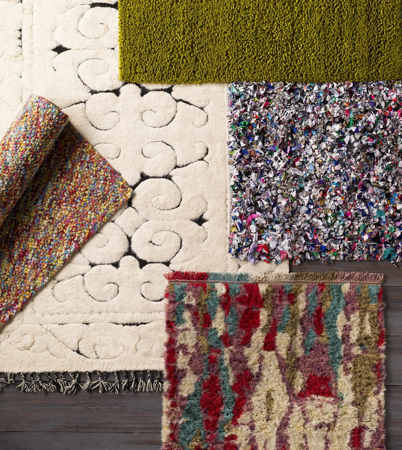 Frederika Solid Olive Green Wool Shag Rug - Clearance by Boutique Rugs