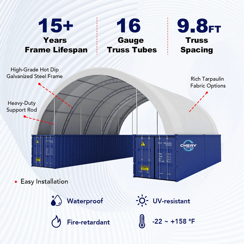 40'x40'x15' Double Truss Shipping Container Canopy Shelter, Outside by Chery Industrial