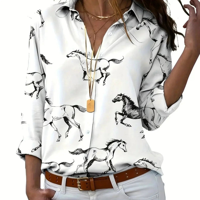Shirt - Cat Print Cotton Long-Sleeve by House Of Avana