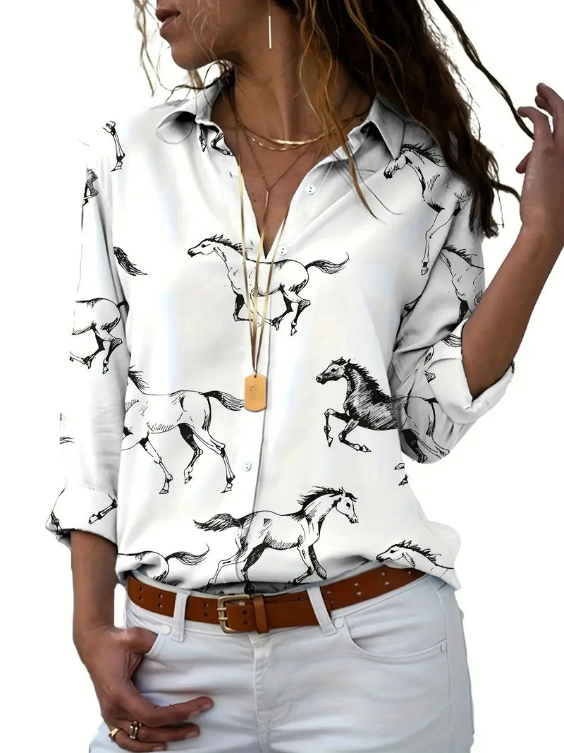 Shirt - Cat Print Cotton Long-Sleeve by House Of Avana