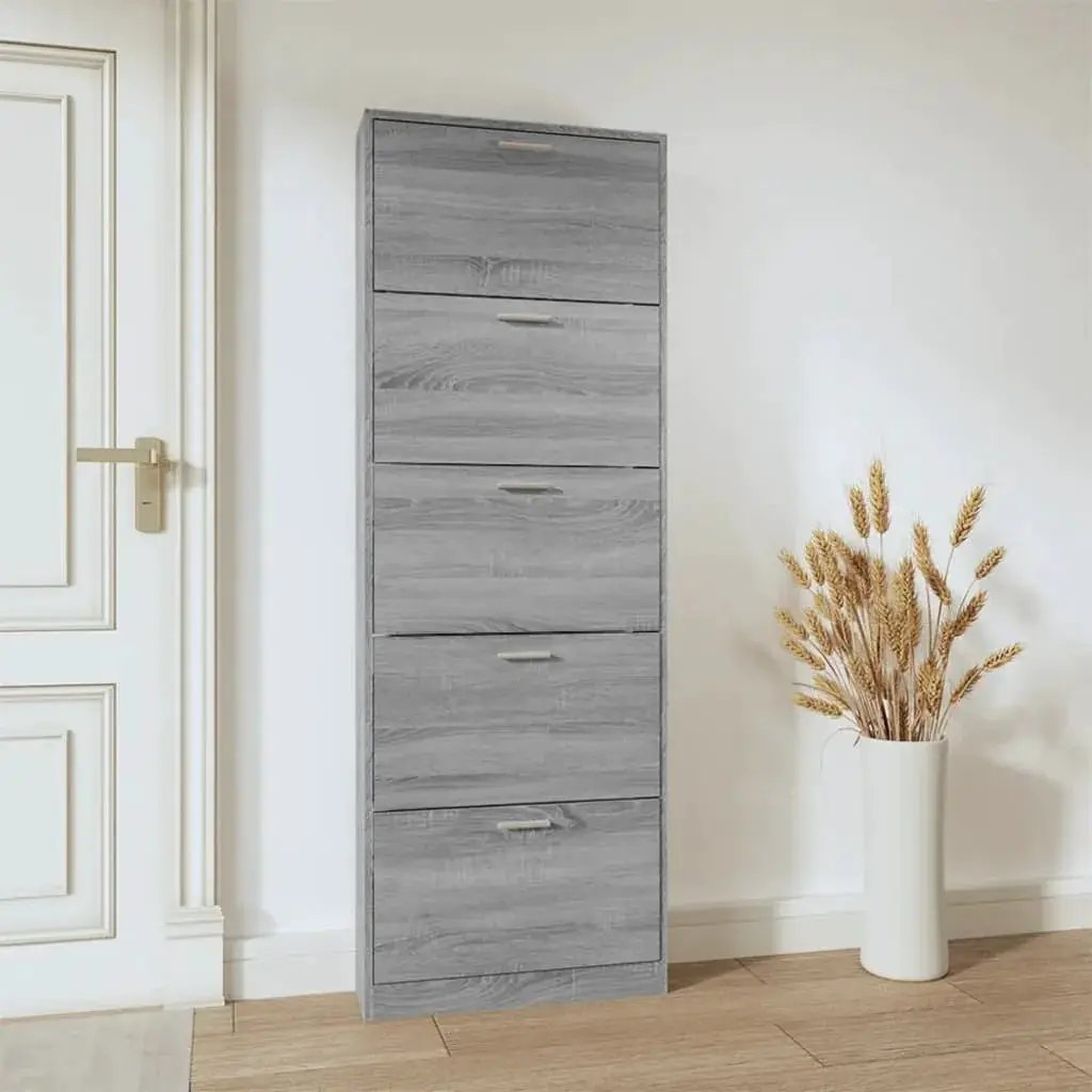 Shoe Cabinet - Vertical Wood Grey 3 Shelf by House Of Avana