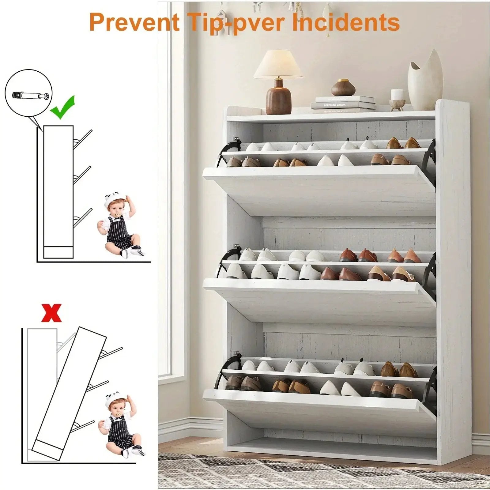 Shoe Cabinet with 3 Flip Drawers, Modern Shoe Storage Organizer with Adjustable Shelves for Entryway, Hallway & Living Room – 80.52cm x 25.91cm x 46.1 by House Of Avana