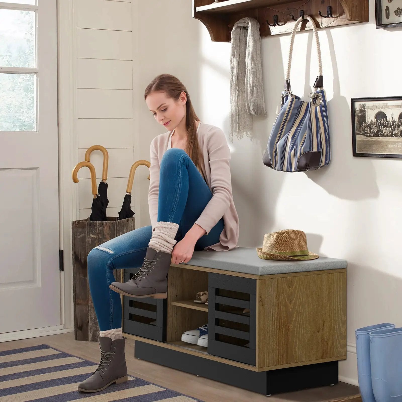 Shoe Bench with 6 Storage Compartments and 3 Adjustable Shelves by DirectDeals