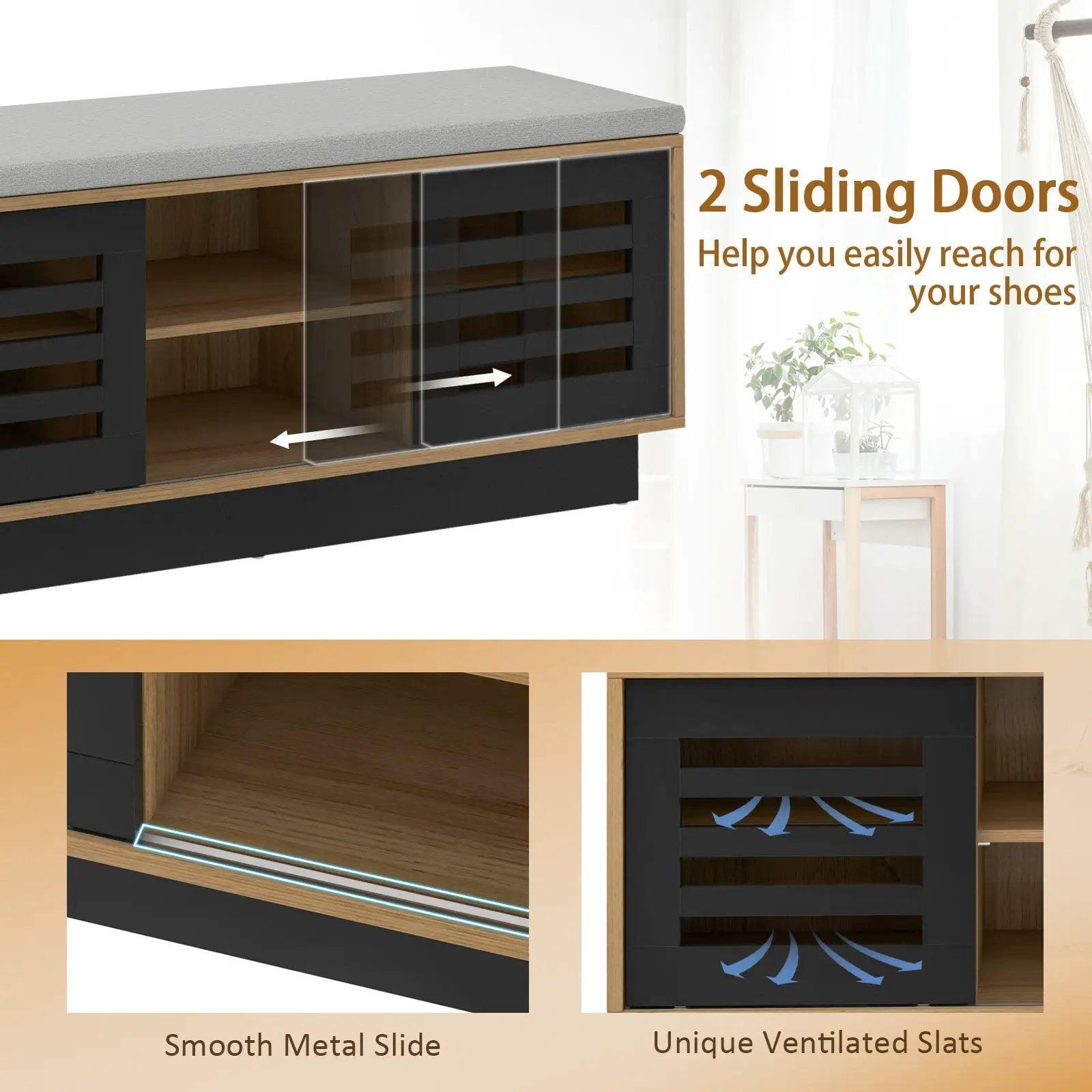 Shoe Bench with 6 Storage Compartments and 3 Adjustable Shelves by DirectDeals