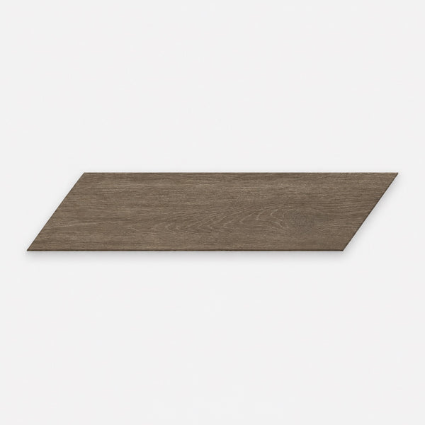 Brown wood-look porcelain chevron plank tile