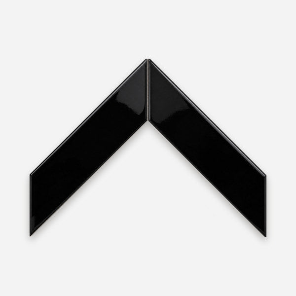 Black glossy ceramic chevron tile