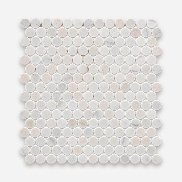 White marble penny round mosaic tile