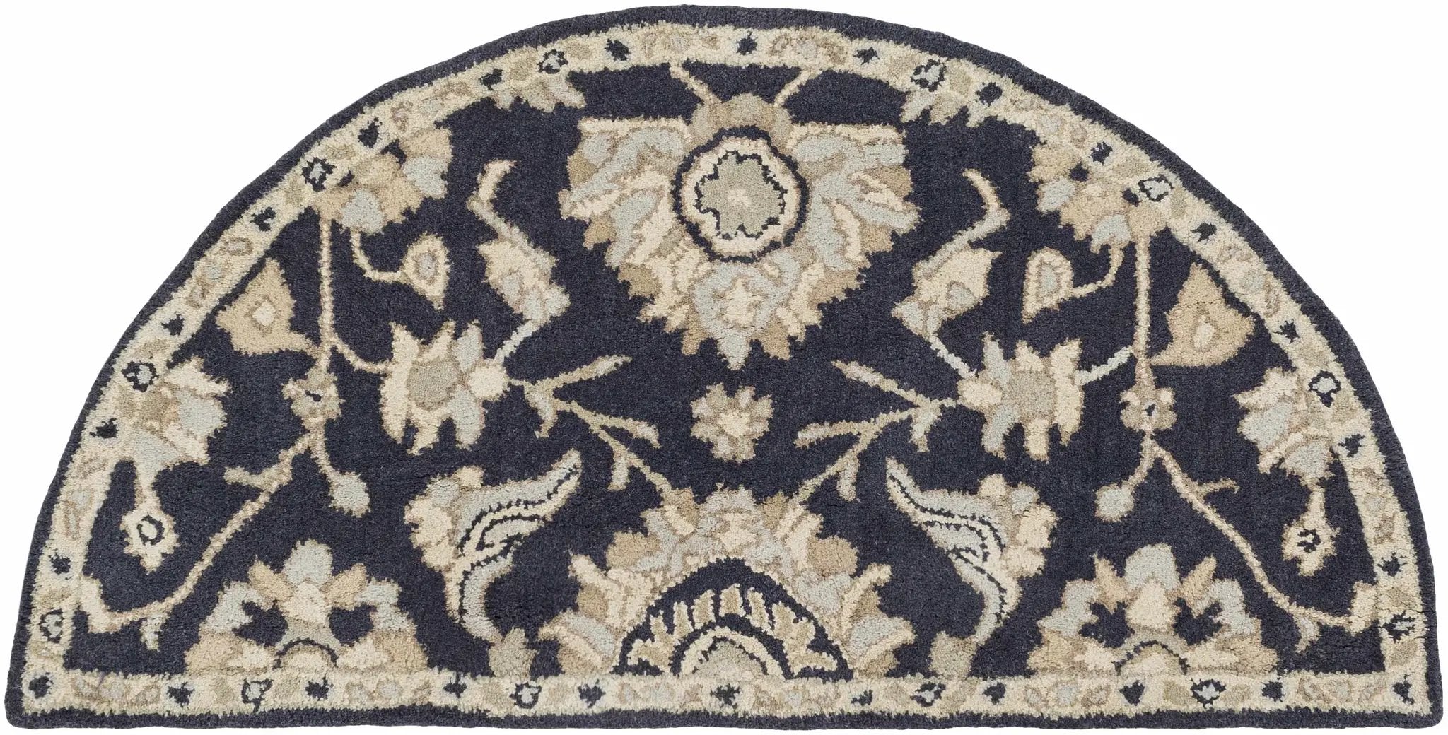Caesar CAE-1164 Black Floral Wool Rug by Boutique Rugs