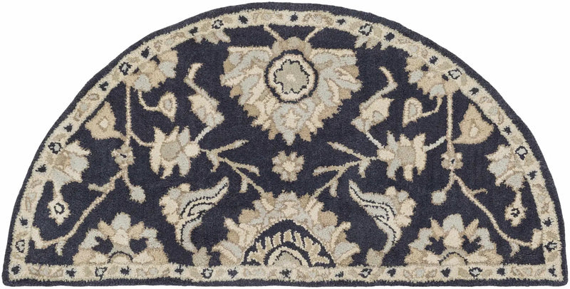 Caesar CAE-1164 Black Floral Wool Rug by Boutique Rugs
