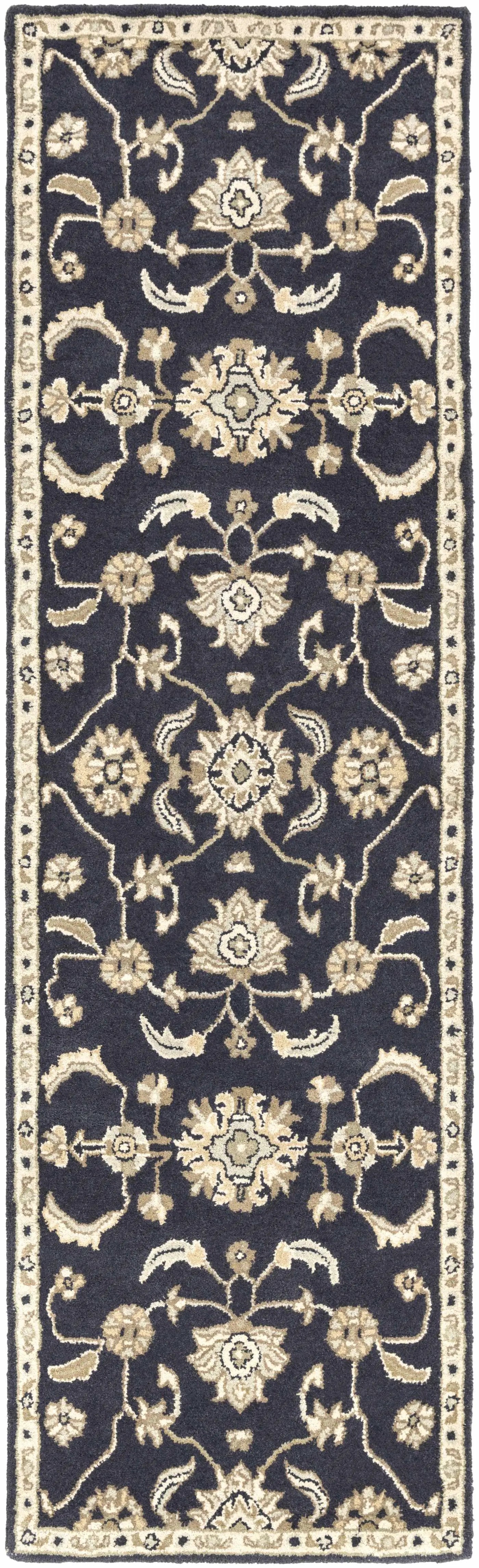 Caesar CAE-1164 Black Floral Wool Rug by Boutique Rugs