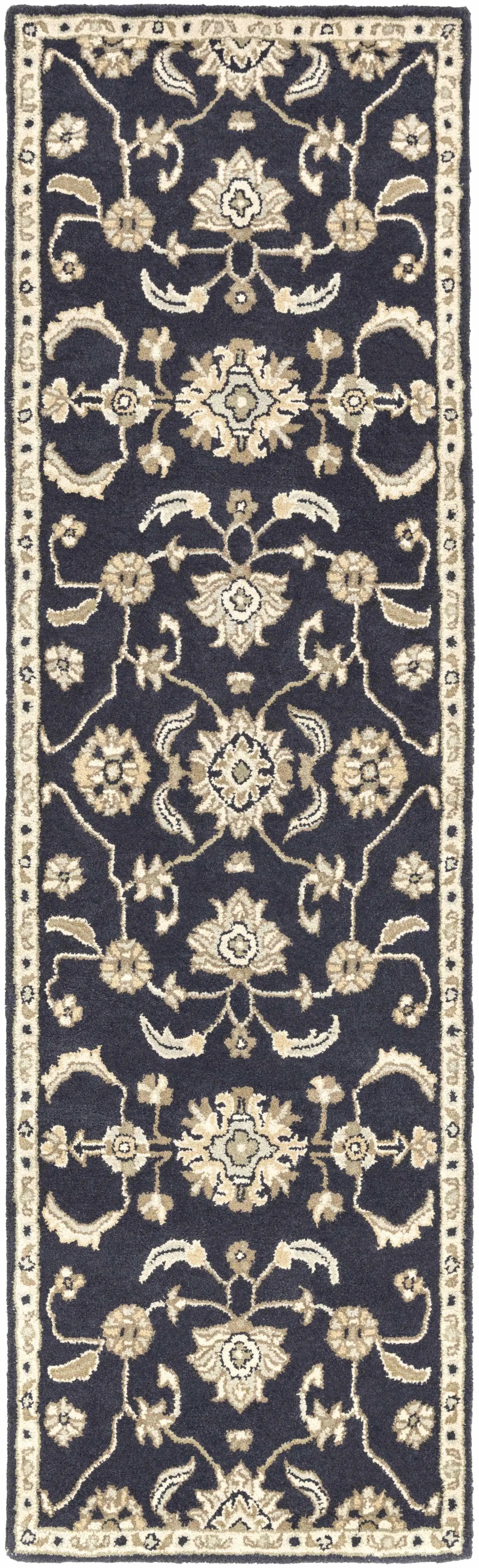 Caesar CAE-1164 Black Floral Wool Rug by Boutique Rugs