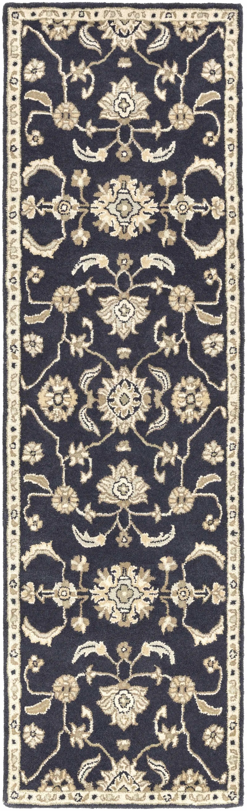 Caesar CAE-1164 Black Floral Wool Rug by Boutique Rugs