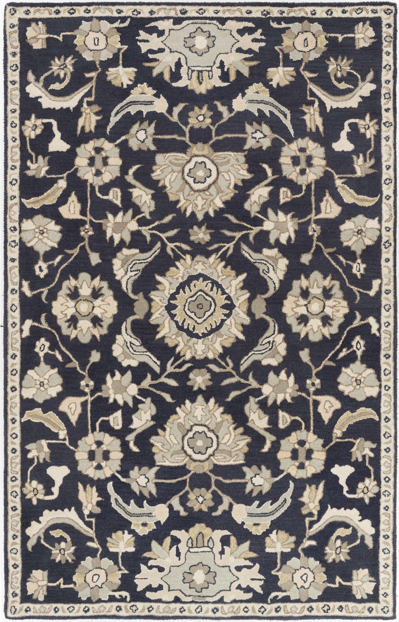 Caesar CAE-1164 Black Floral Wool Rug by Boutique Rugs