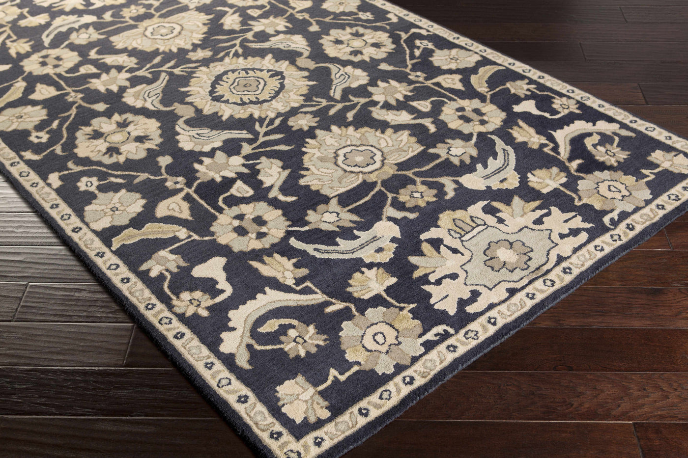 Caesar CAE-1164 Black Floral Wool Rug by Boutique Rugs