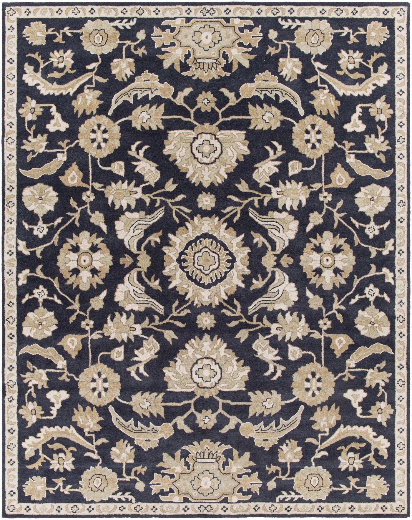 Caesar CAE-1164 Black Floral Wool Rug by Boutique Rugs