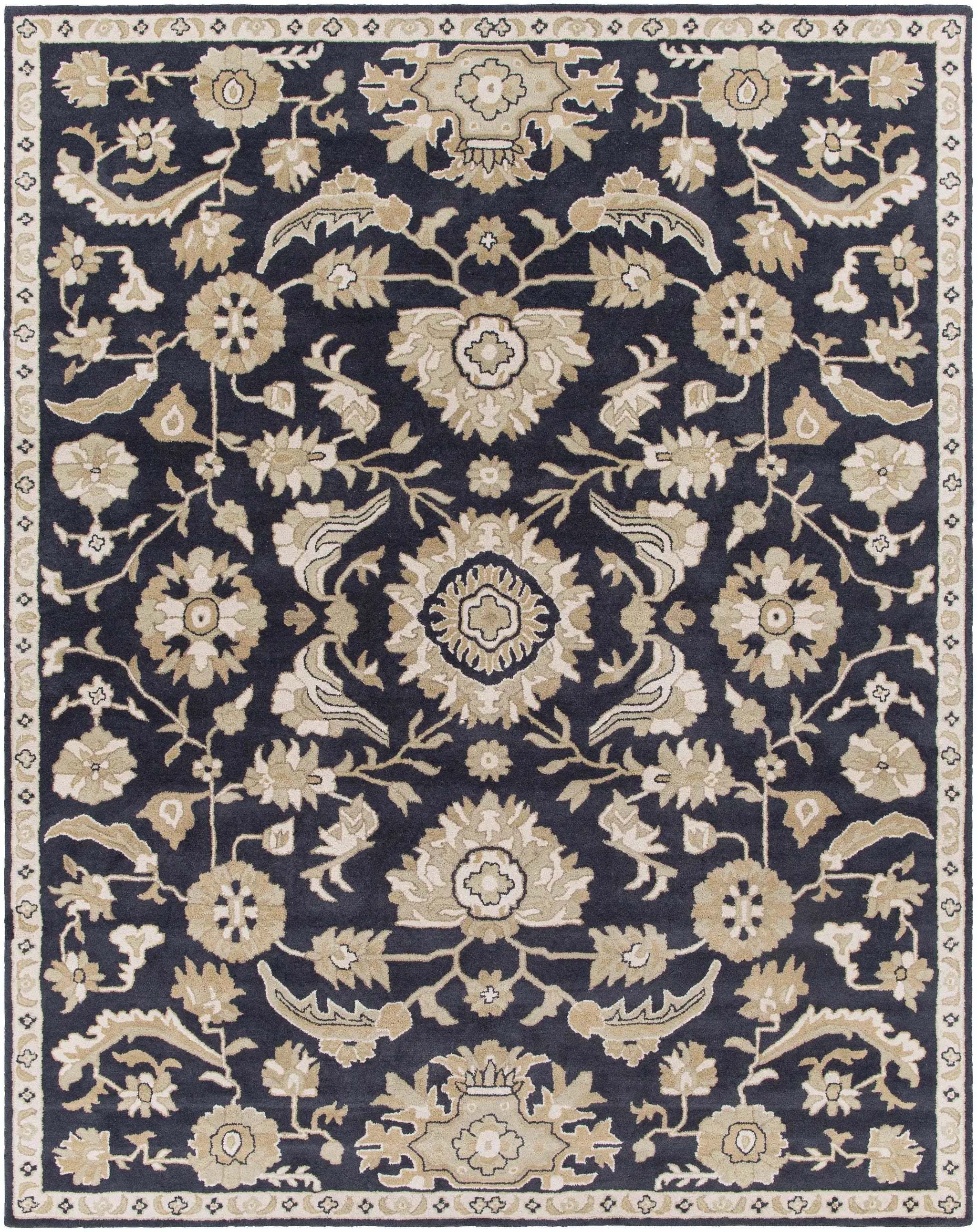 Caesar CAE-1164 Black Floral Wool Rug by Boutique Rugs