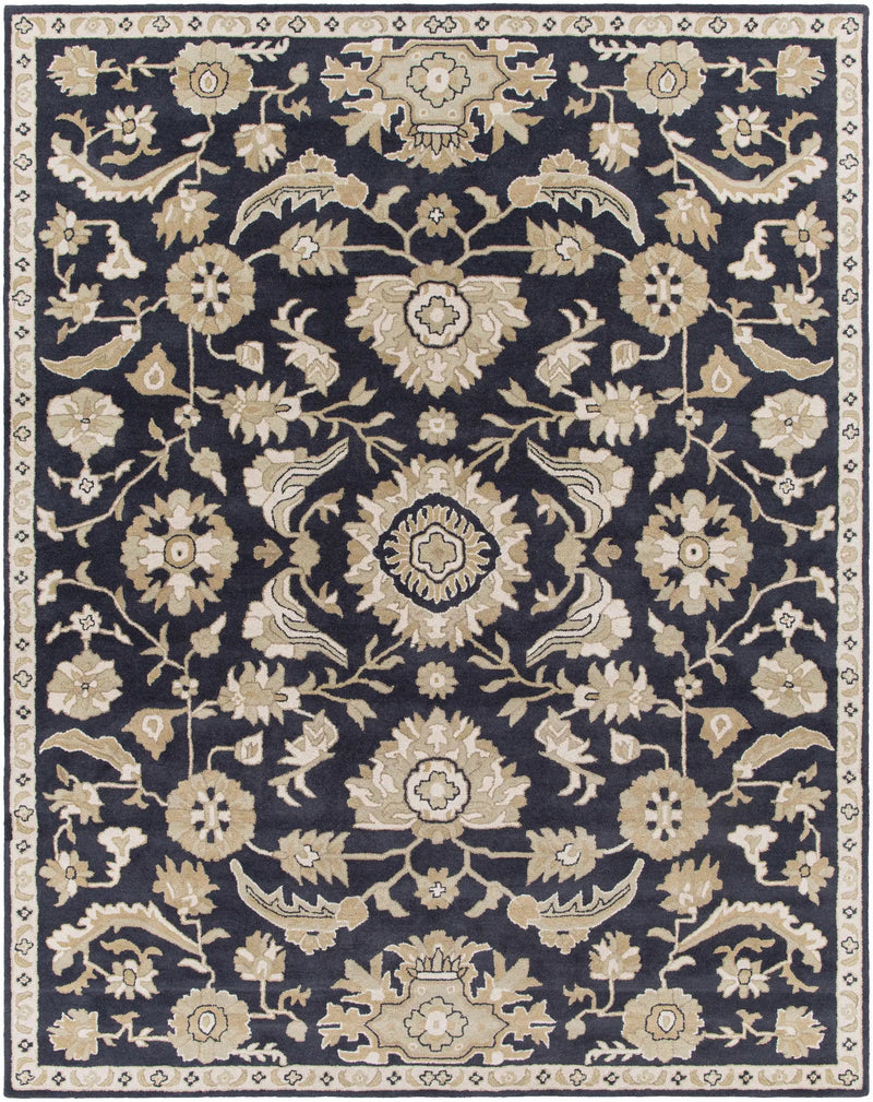 Caesar CAE-1164 Black Floral Wool Rug by Boutique Rugs